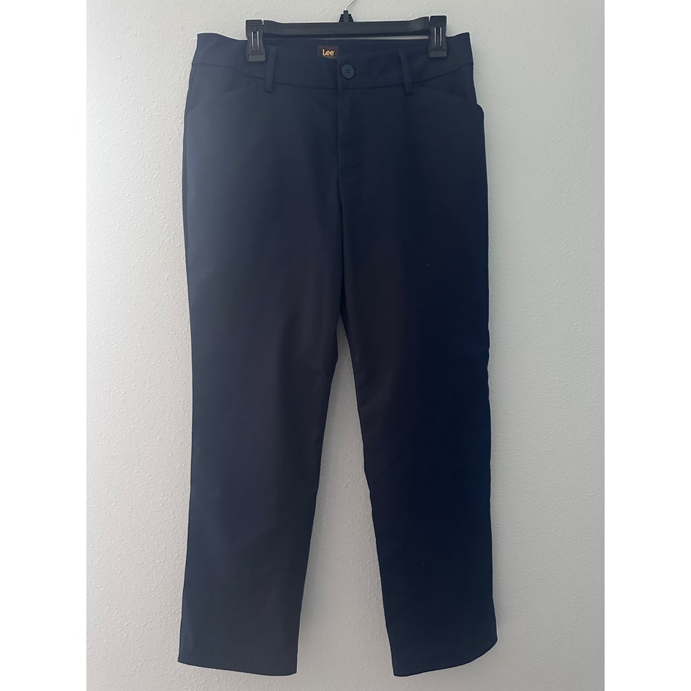 Lee Womens Navy Blue Straight Leg Flat Front Chino Trousers Pants 10 Short